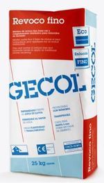 Mortero fino proyectable e impermeable, Revoco fino de Gecol. Gris. Saco 25 kg